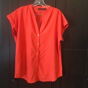 Short Sleeve Blouse with Gold Buttons